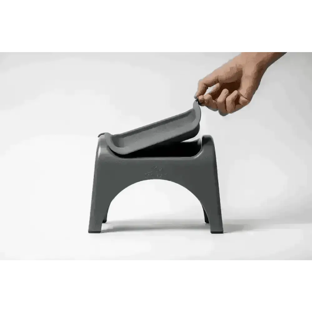 EasyEat 2.0 Charcoal Grey step stool with hinged tray for pet feeding