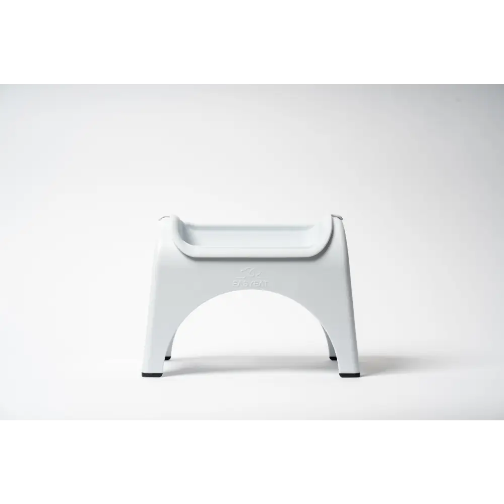 EasyEat 2.0 Powder Blue white plastic step stool with curved seat and black rubber feet
