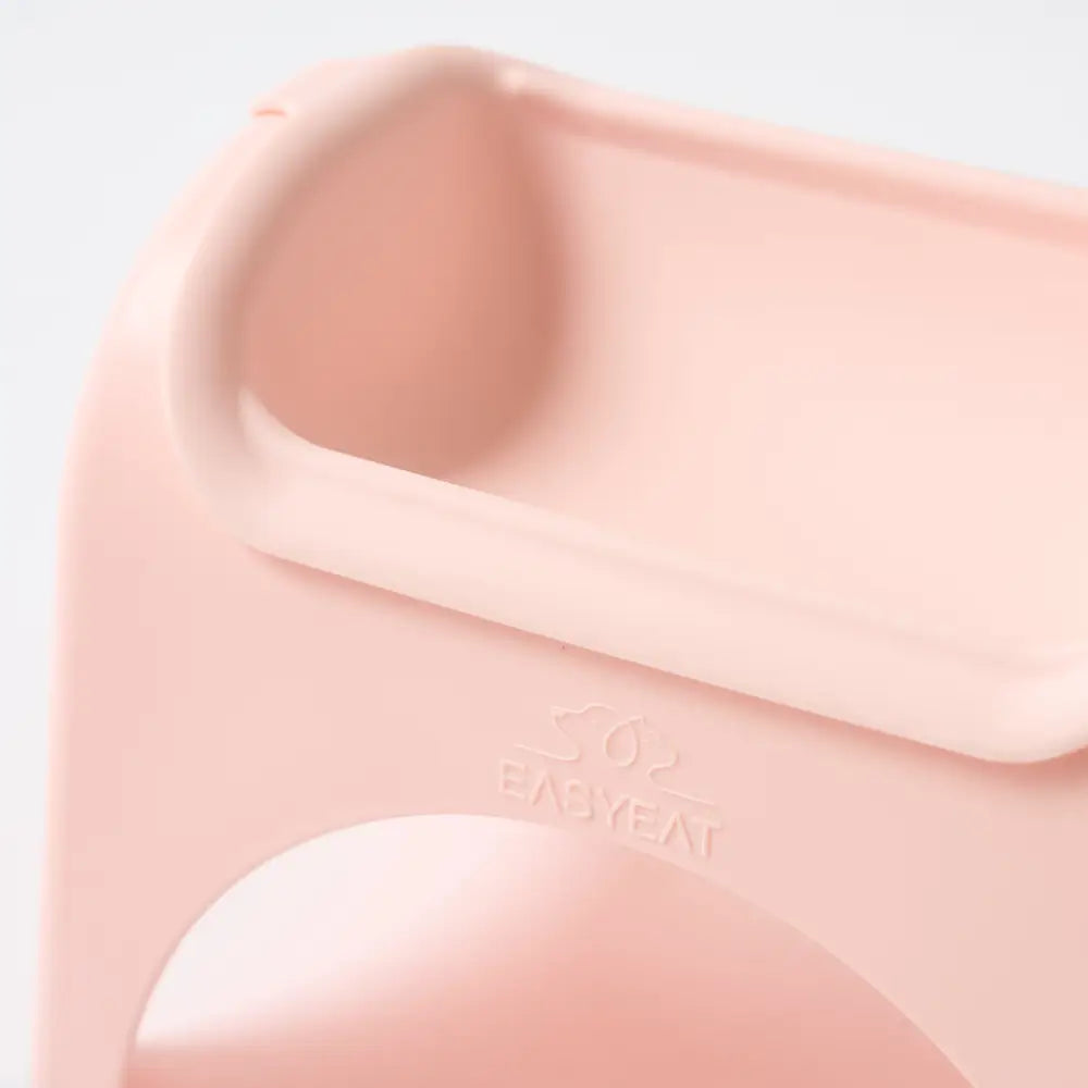 EasyEat 2.0 Rose Pink pastel silicone baby food container with ergonomic design and EasyEat logo