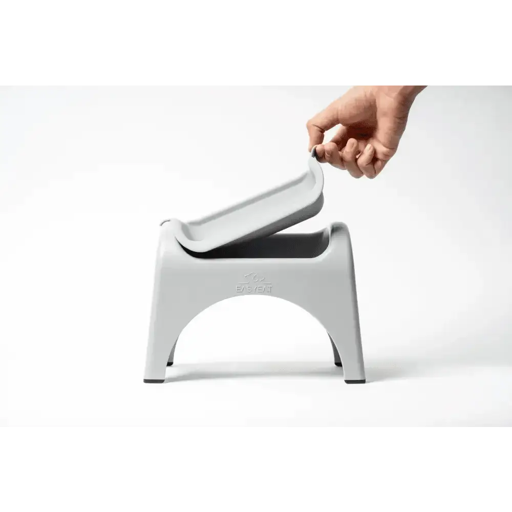 Gray plastic step stool with hinged tray for EasyEat 2.0 - Steel Grey