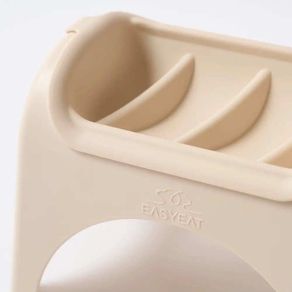 Beige EasyEat slow feeder silicone soap dish with curved slots