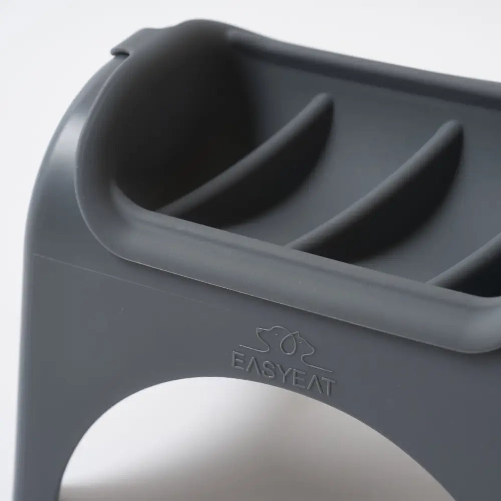 Dark gray EasyEat slow feeder with three curved silicone slots
