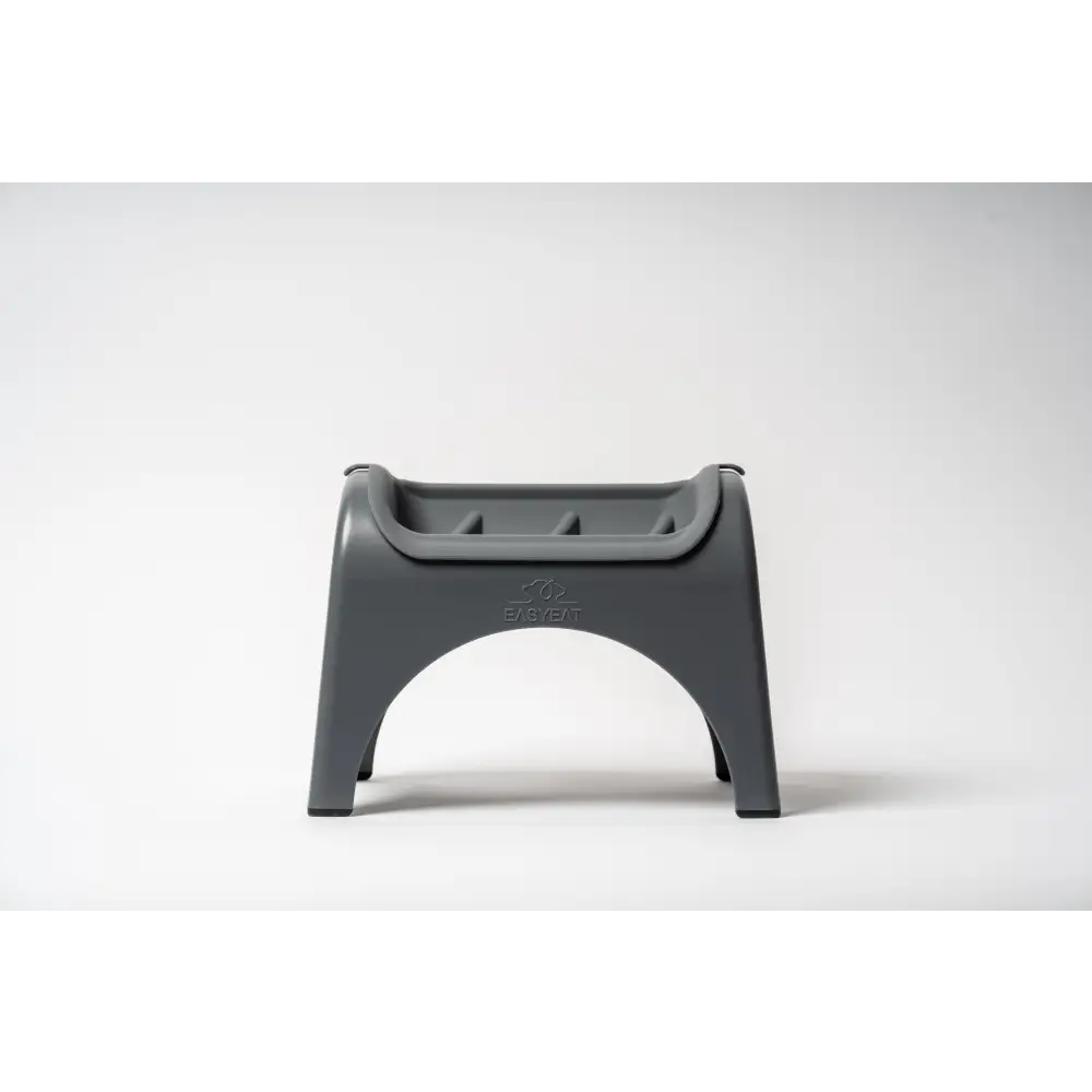Gray EasyEat slow feeder with ergonomic step stool design