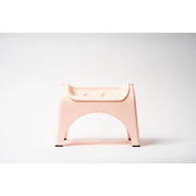 EasyEat Slow Feeder: pastel pink plastic pet station with curved bowl and legs