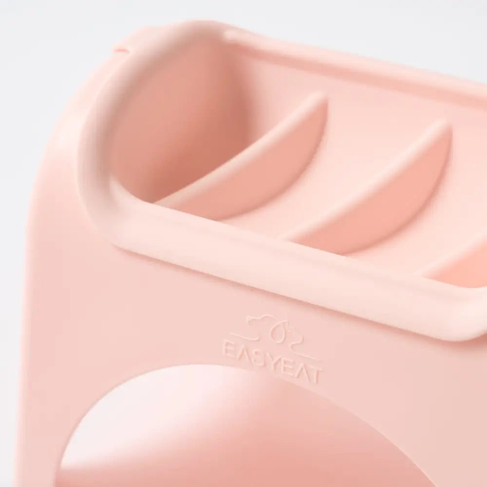 Pink EasyEat slow feeder with three-compartment silicone container