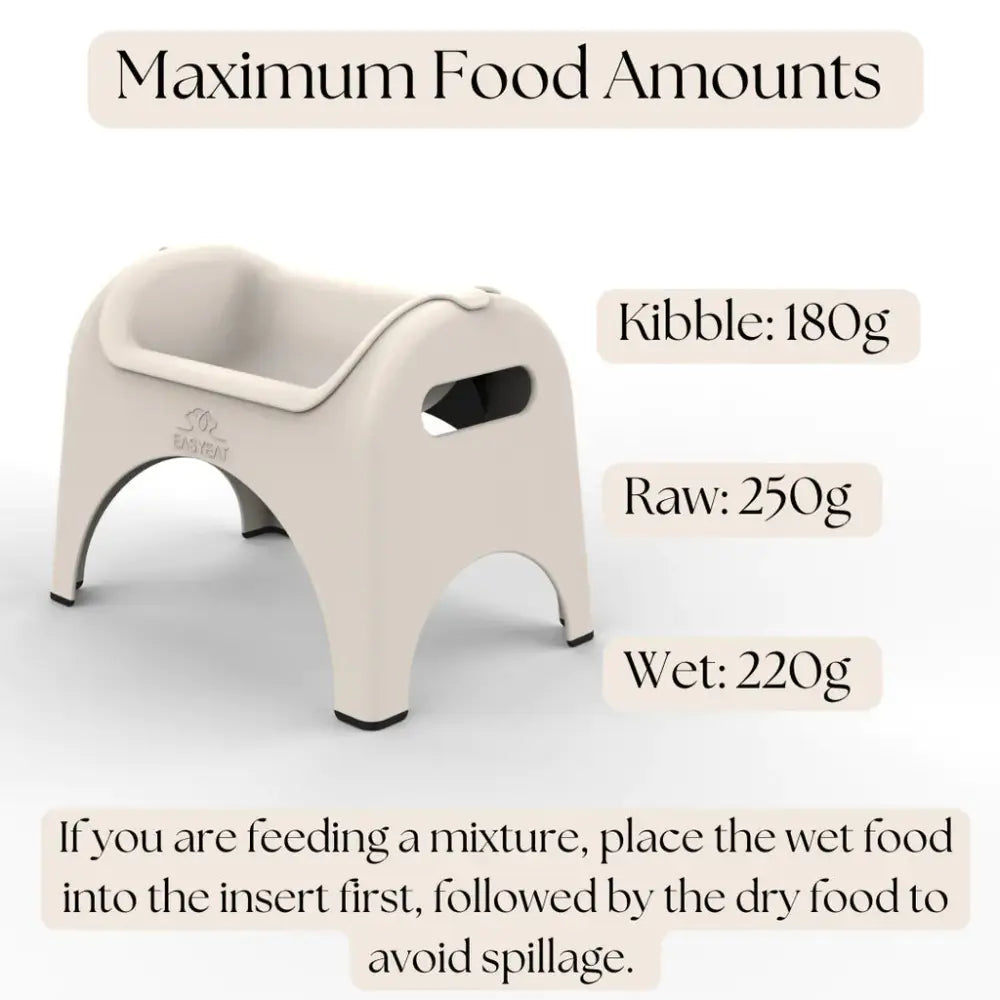 EasyEat slow feeder: beige plastic pet station with curved seat and handles