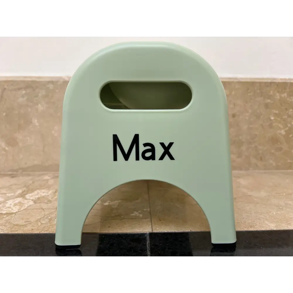 Mint green EasyEat slow feeder step stool with Max handle