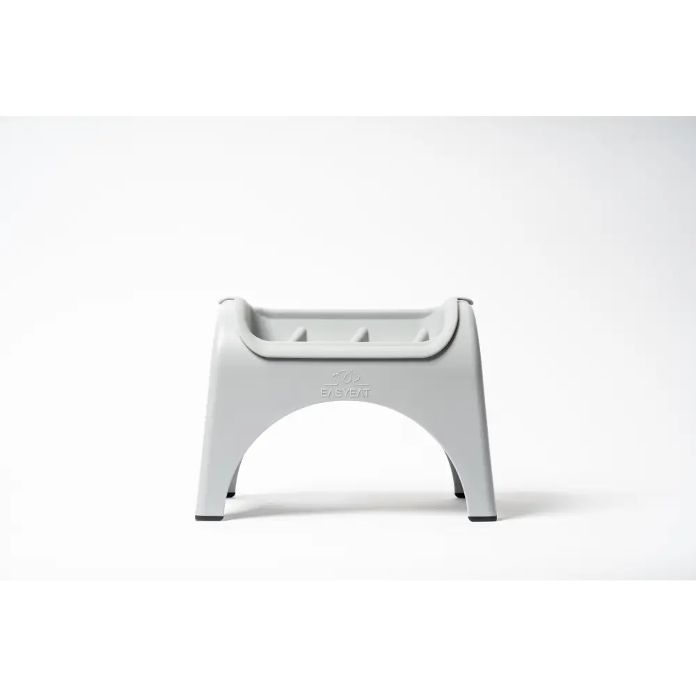 Gray EasyEat slow feeder step stool with curved seat and sturdy legs