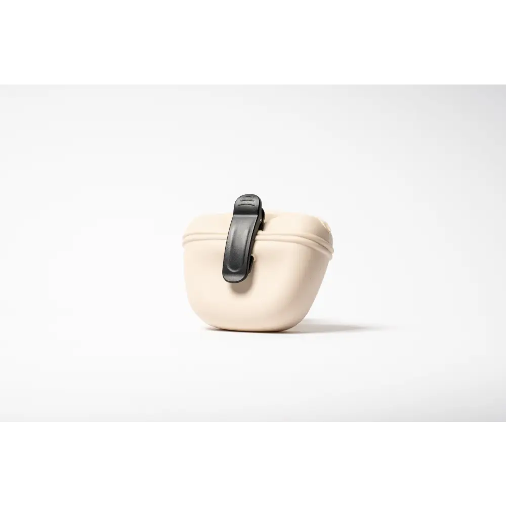 Beige silicone dog treat bag with black clip, EasyTreat Bag