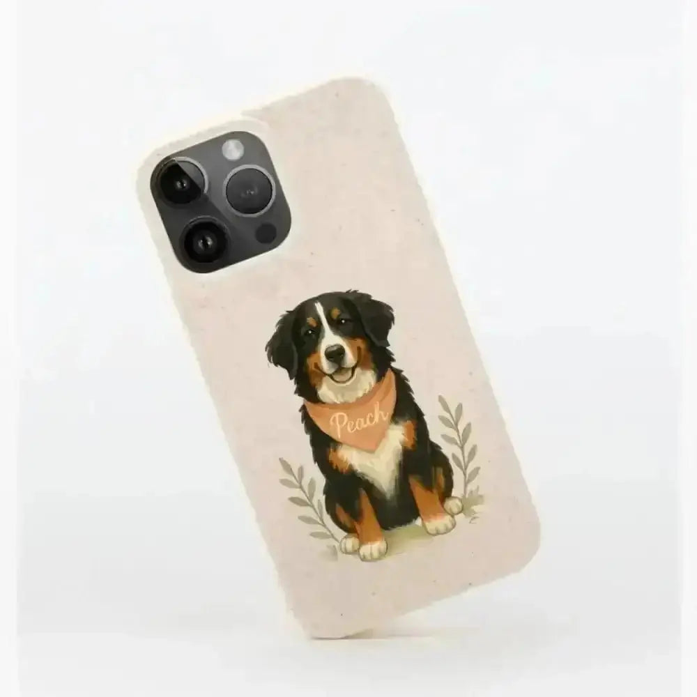 Eco-Friendly Custom Dog Portrait Phone Case – Personalised & Biodegradable - Bernese Mountain Dog / Back cover