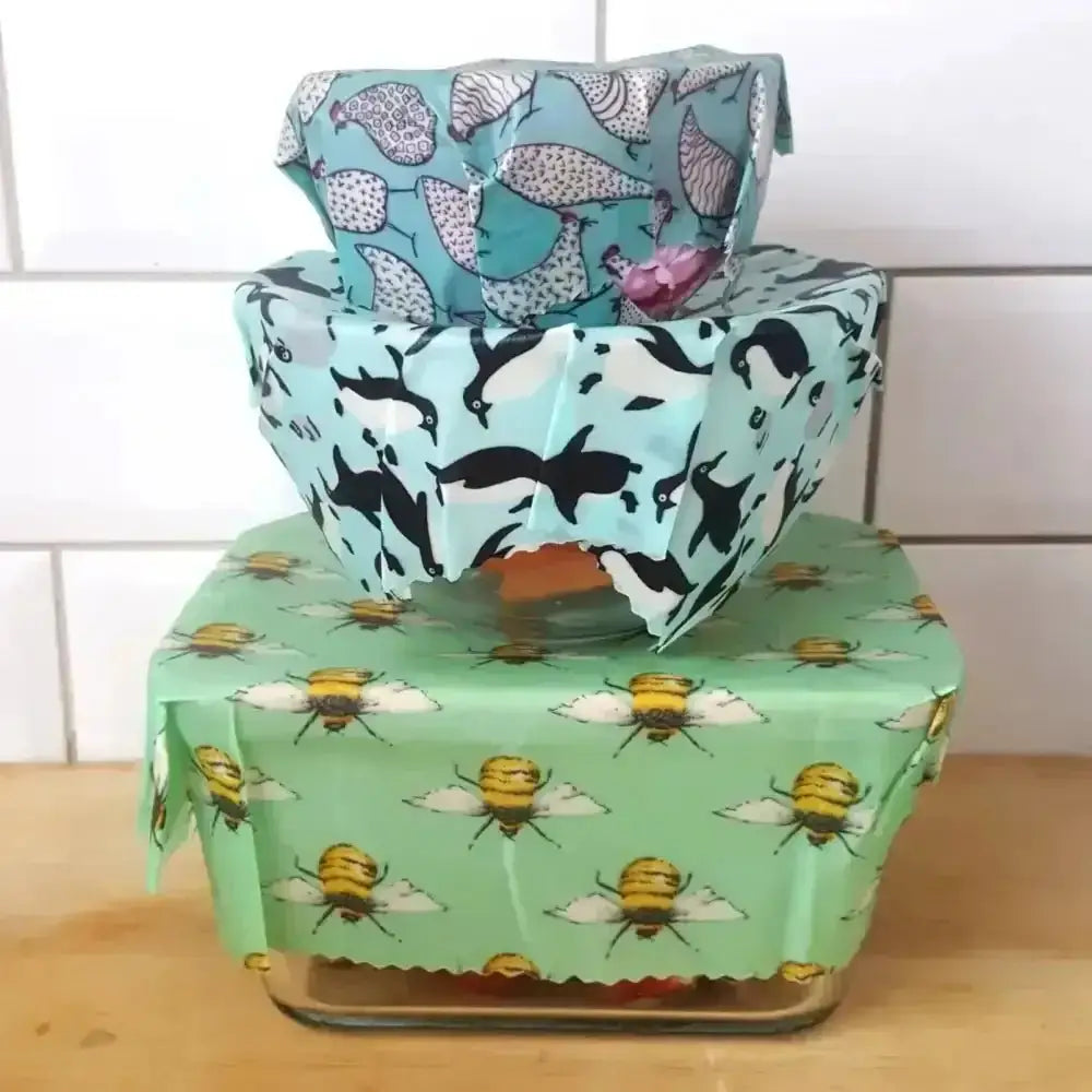 Turquoise black bee-patterned fabric storage bin with lid by Honey Bee Good’s