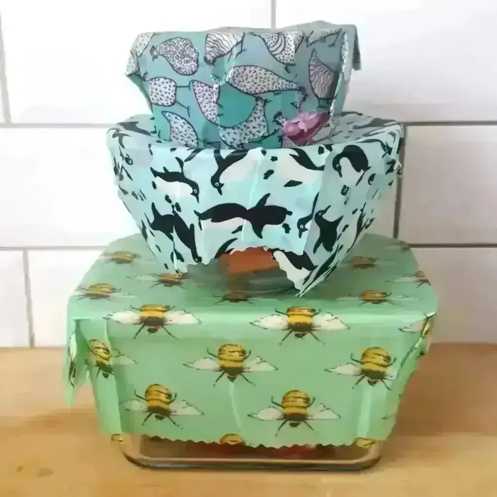 Turquoise black bee-patterned fabric storage bin with lid by Honey Bee Good’s