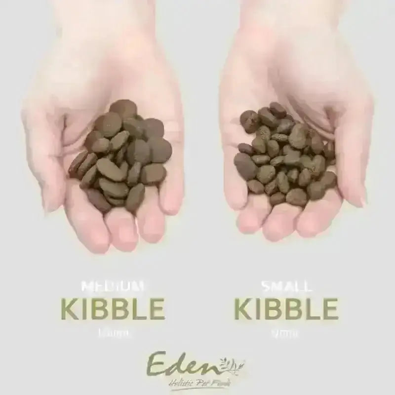 Eden 80/20 Original Cuisine kibble in small and medium sizes with white potato