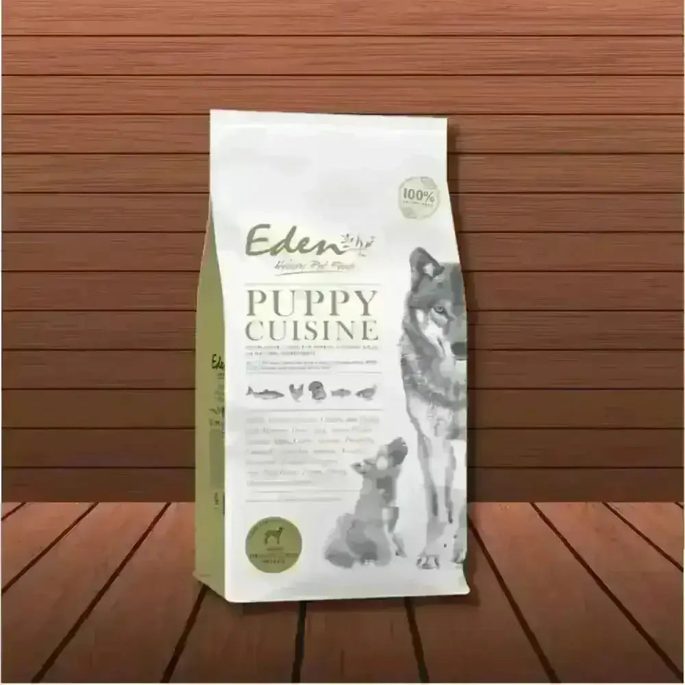 Eden 80/20 Puppy Cuisine bag with succulent Scottish salmon, flavorful herring, tempting turkey