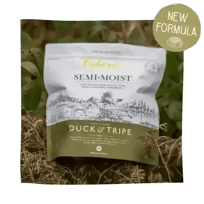 Eden Semi-Moist Duck and Tripe dog food bag with amino acids hydrate for health