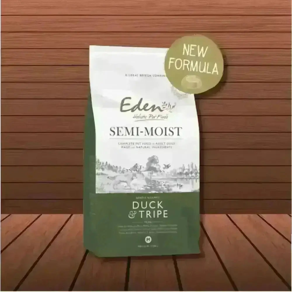 Eden Semi-Moist Duck and Tripe dog food bag with amino acids hydrate for optimal health