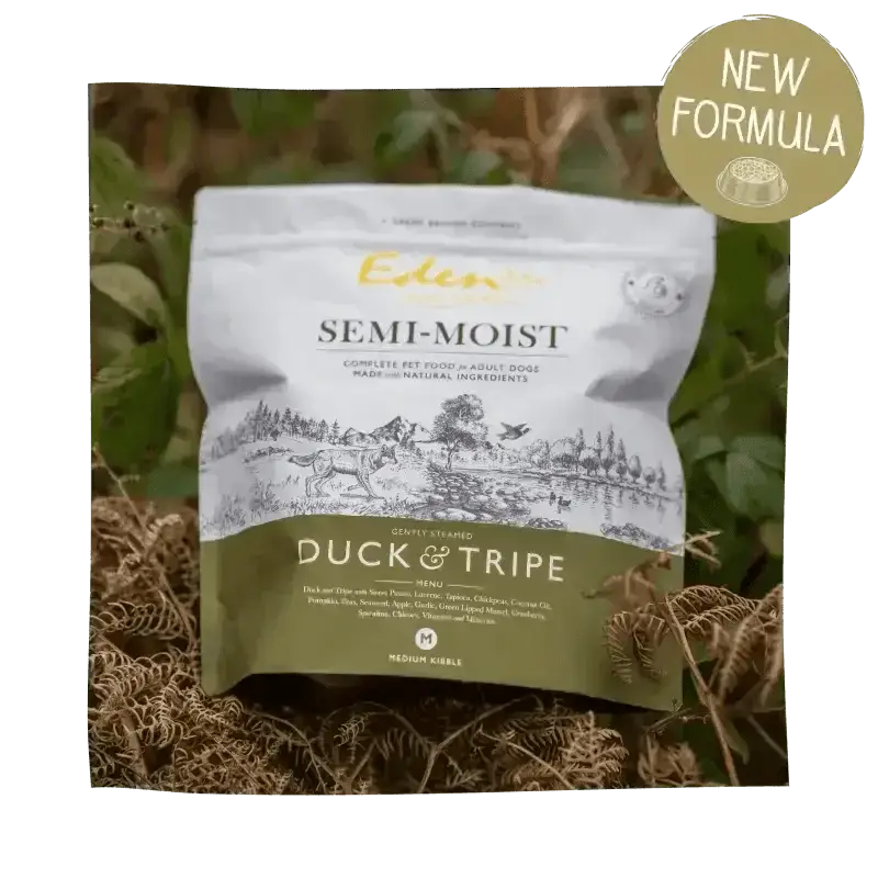 Eden Semi-Moist Duck and Tripe dog food bag with amino acids hydrate for health
