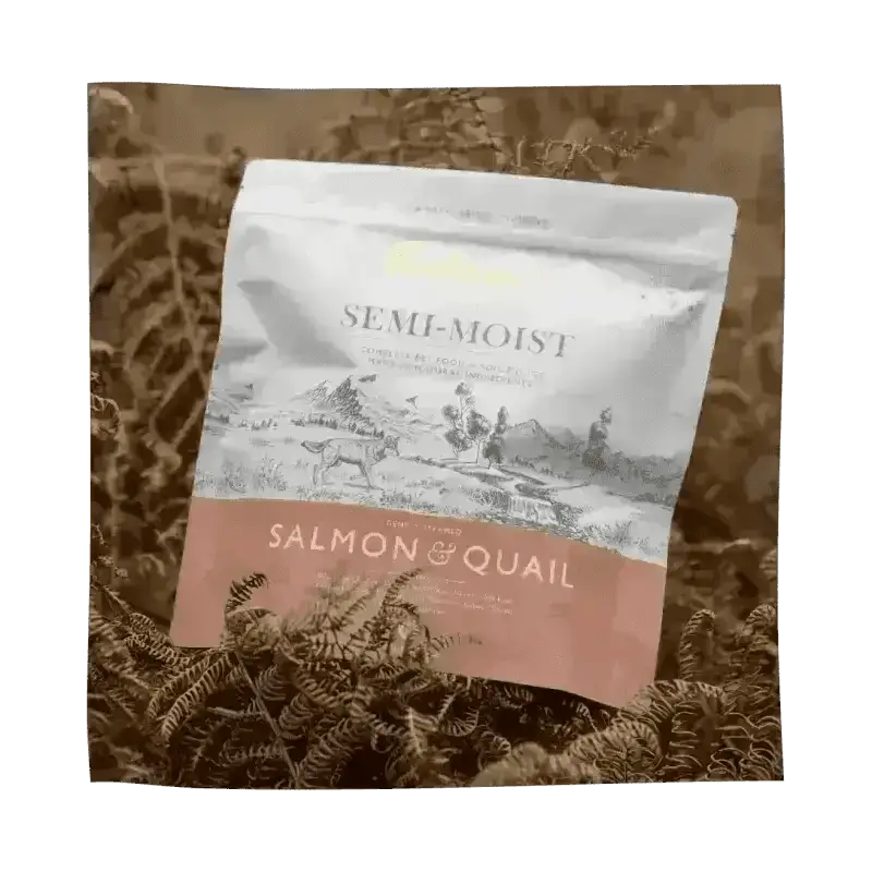Eden Semi-Moist Salmon and Quail dog food bag with amino acids hydrate formula