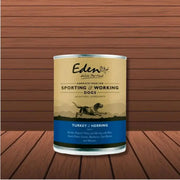 Eden wet food can with freshly prepared turkey and herring for dogs