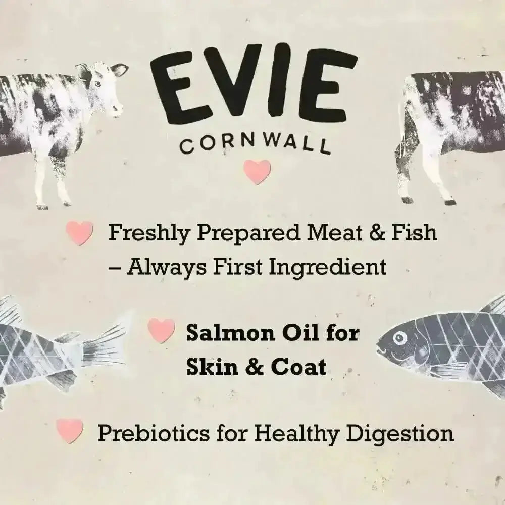 Evie Natural Dry Kitten Food with prepared deboned turkey, heart illustrations