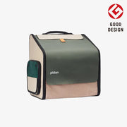 Green and beige Expandable Travel Habitat Carrier made of canvas with handle for pets