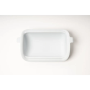 White rectangular ceramic baking dish in powder blue