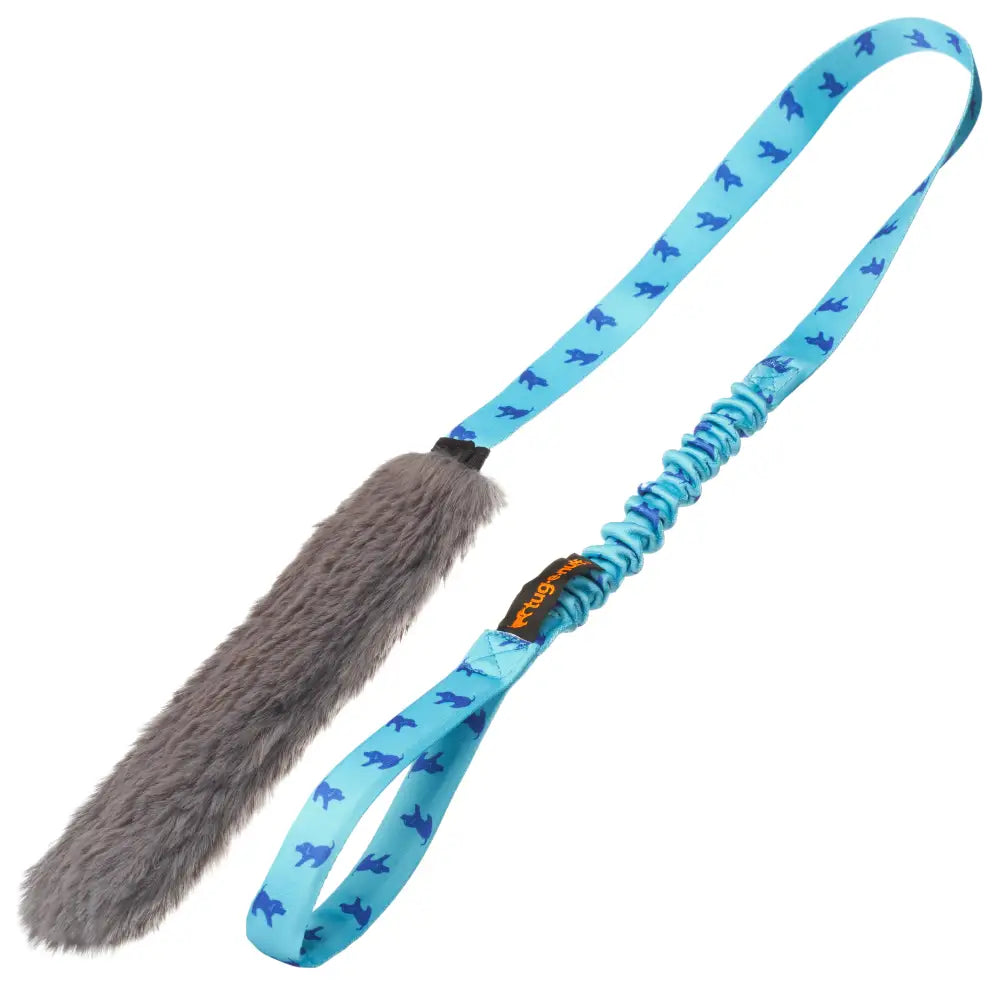 Faux Fur Bungee Chaser Tug - Blue Pattern Handle - Tug Toy