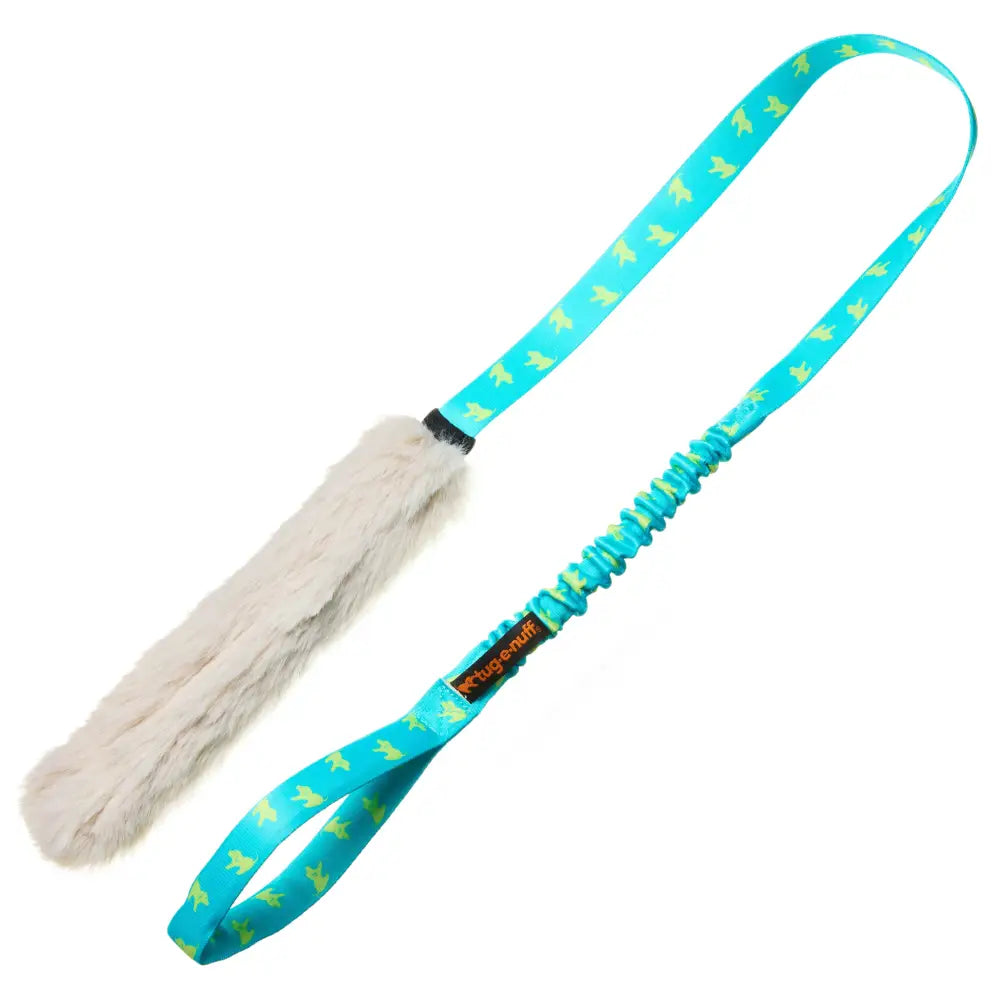 Faux Fur Bungee Chaser Tug - Teal Pattern Handle - Tug Toy