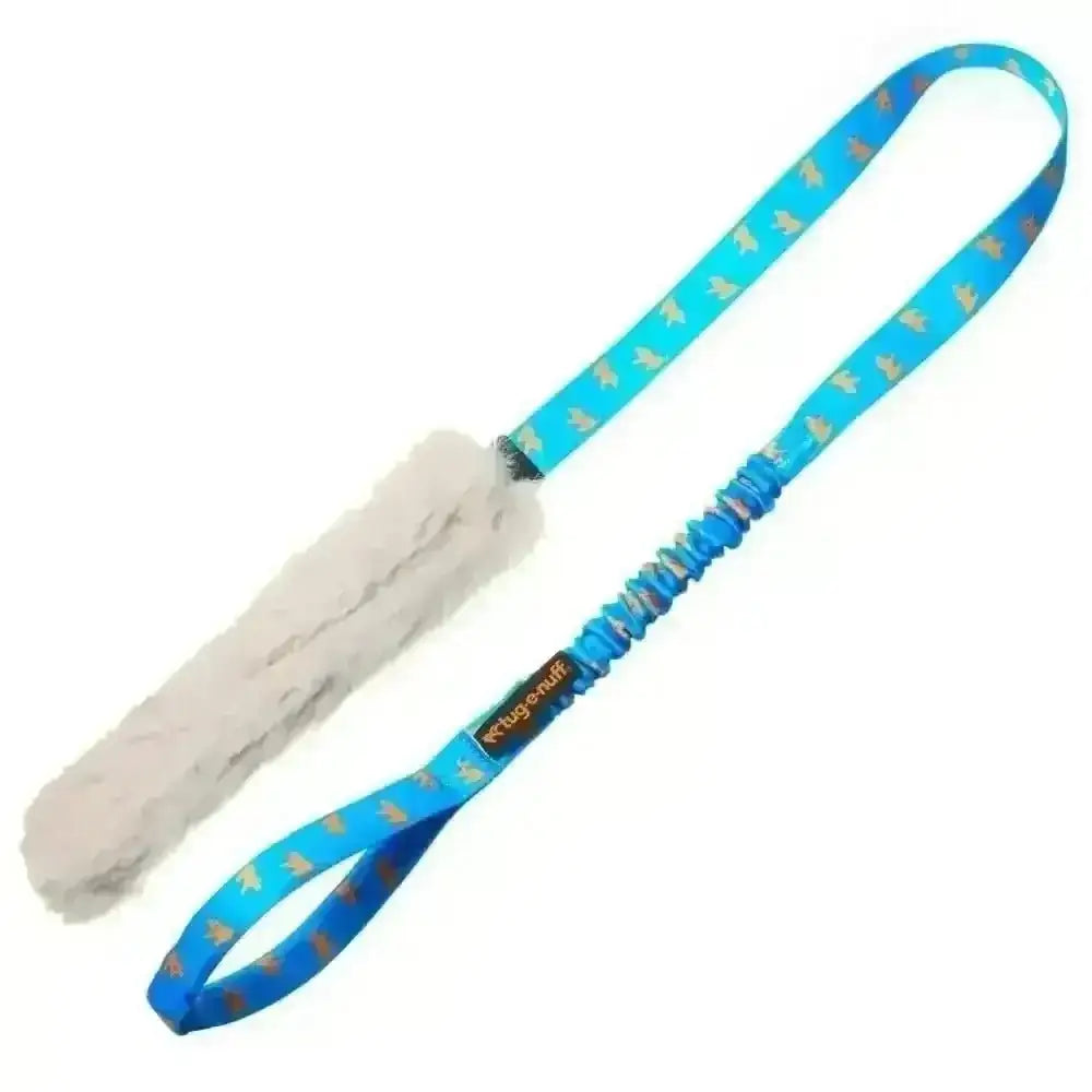 Blue and white faux fur bungee dog leash with fluffy handle by Kong for the Faux Fur Bungee Chaser Tug