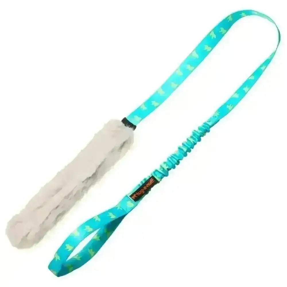 Turquoise and yellow faux fur bungee dog leash with fur handle by Petsafe