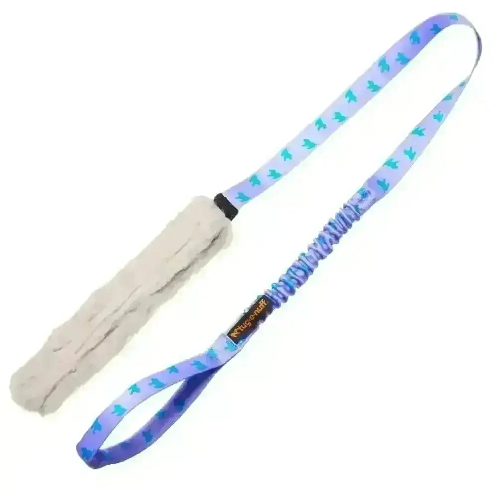 Purple and blue braided leash with white faux fur and bungee handle by Furbuddy