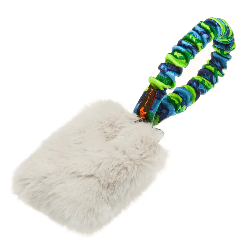 Faux Fur Pocket Bungee Squeaker - Green Pattern - Bungee Tug Toy