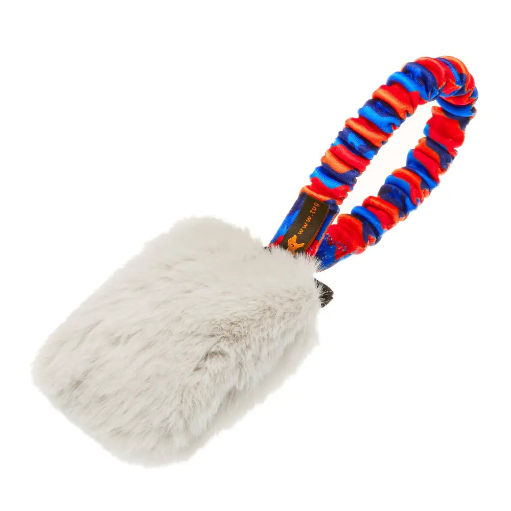 Faux Fur Pocket Bungee Squeaker - Orange Pattern - Bungee Tug Toy