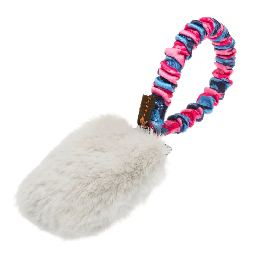 Faux Fur Pocket Bungee Squeaker - Pink Pattern - Bungee Tug Toy