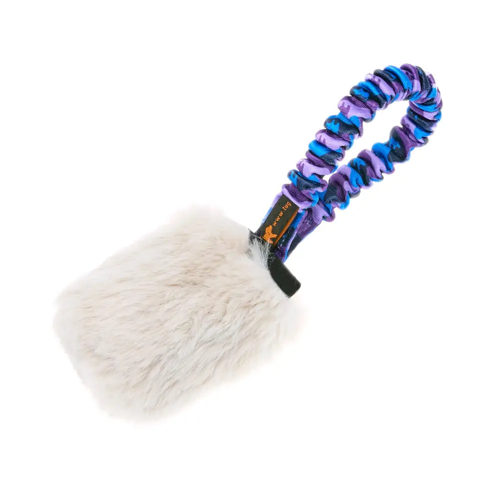 Faux Fur Pocket Bungee Squeaker - Purple Pattern - Bungee Tug Toy