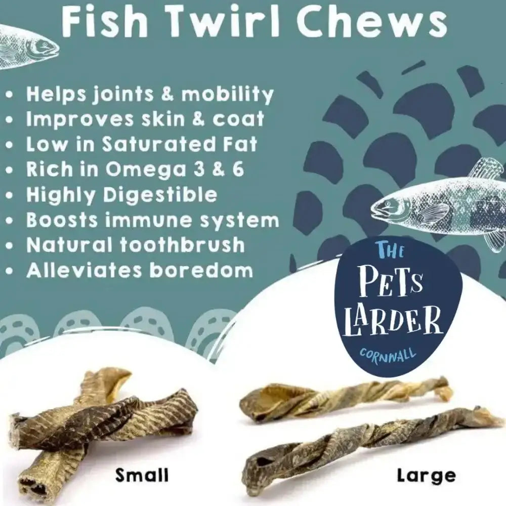 Fish Twirl Chews for Dogs in a 1kg bag, natural twisted fish treat in brown and beige hues