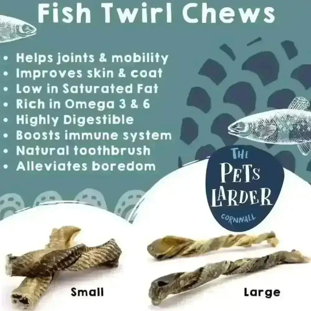 Fish Twirl Chews for Dogs with Omega 3 & 6, natural treats in various sizes