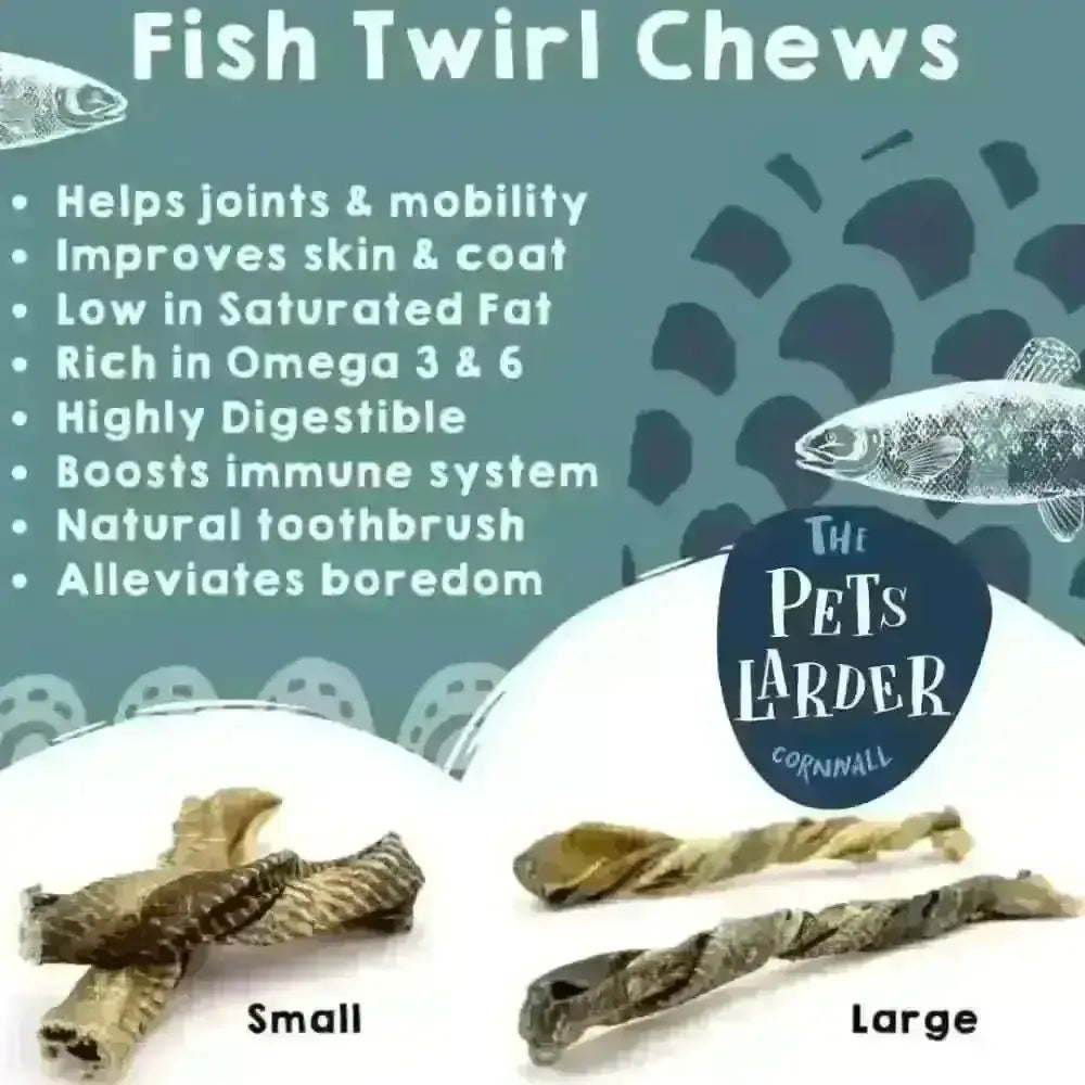 Fish Twirl Chews for Dogs with Omega 3 & 6, natural treats in various sizes