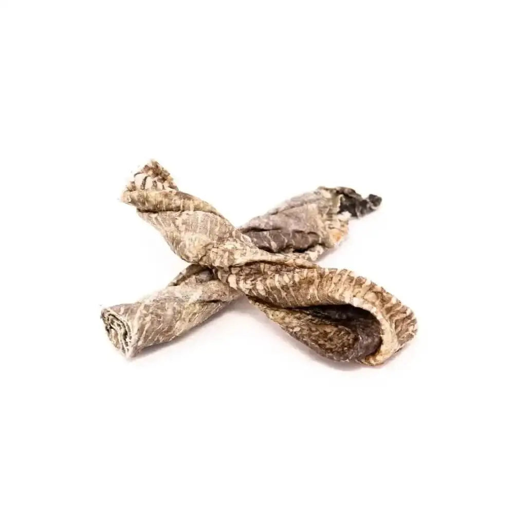 Small brown and tan Fish Twirl chew scarf with textured pattern