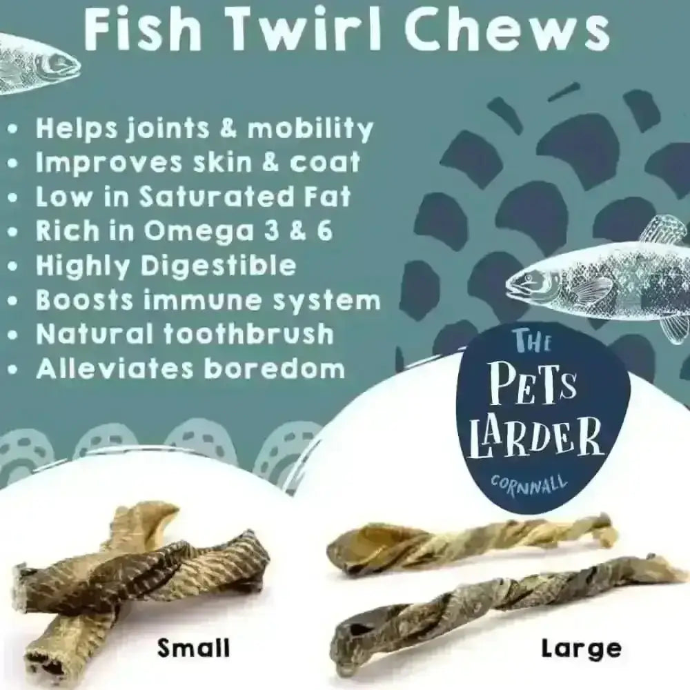 Fish Twirl Chews for Dogs with Omega 3 & 6, natural treats in various sizes