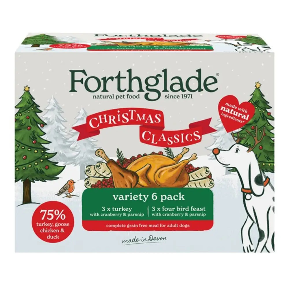 Forthglade Christmas Classics Variety 6 Pack Wet Four Bird Feast Dog Food Box