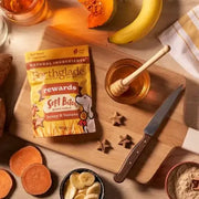 Forthglade Functional Soft Bites Banana Honey dog treat bag with natural ingredients branding