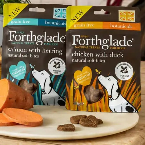 Forthglade National Trust soft bite treats with salmon and herring in black packaging
