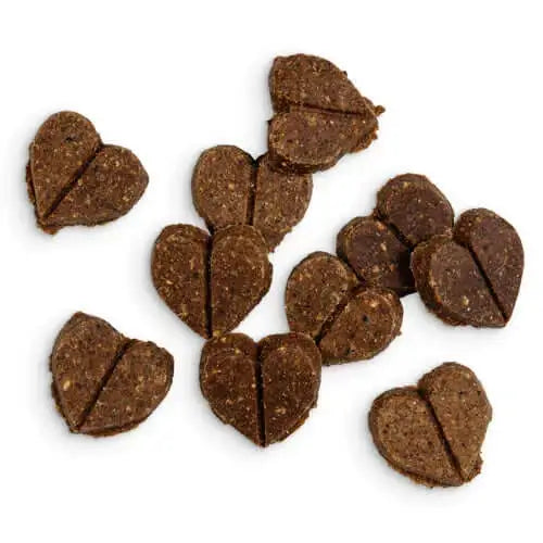 Heart-shaped brown textured dog treats from Forthglade National Trust soft bite treats