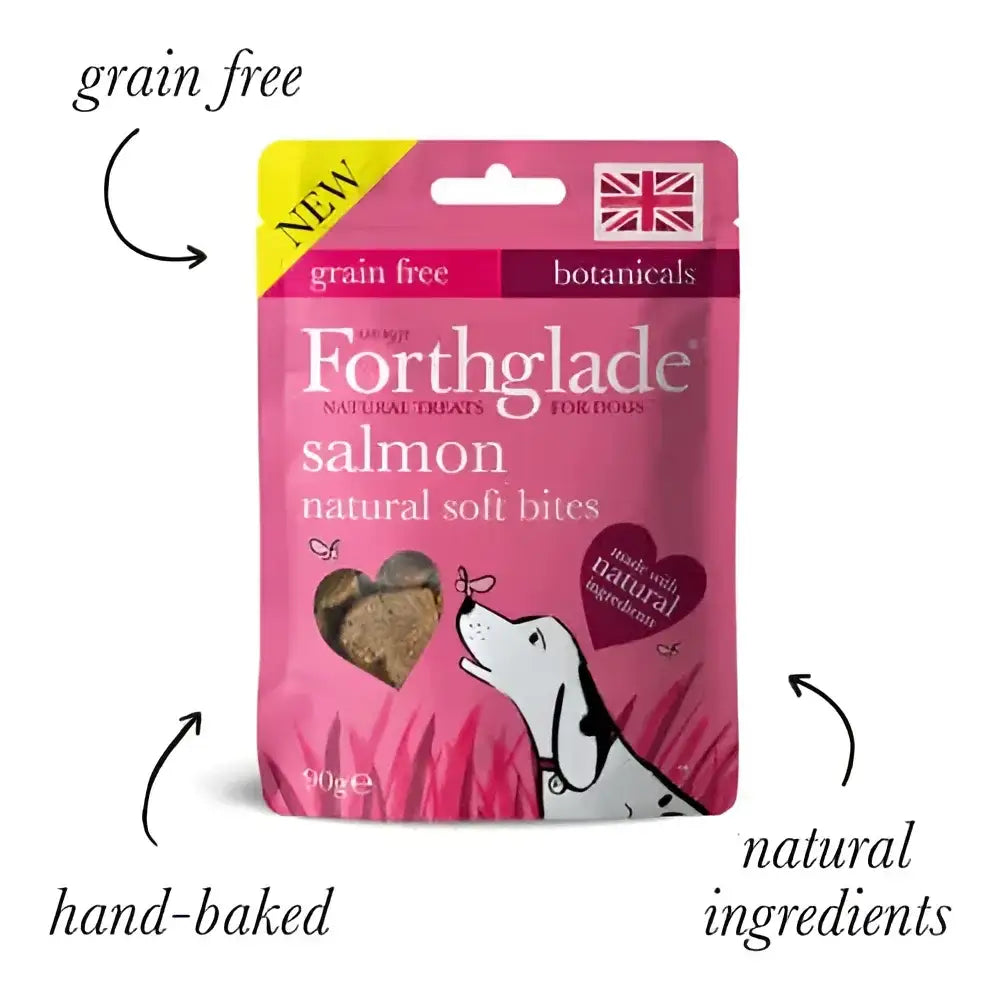 Salmon-colored Forthglade Natural Soft Bite Treats with Salmon for canine companions