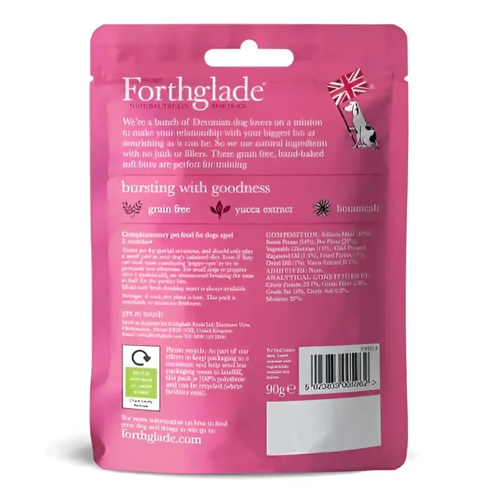 Pink Forthglade dog treat bag with yucca extract and broomcorns for soft bites