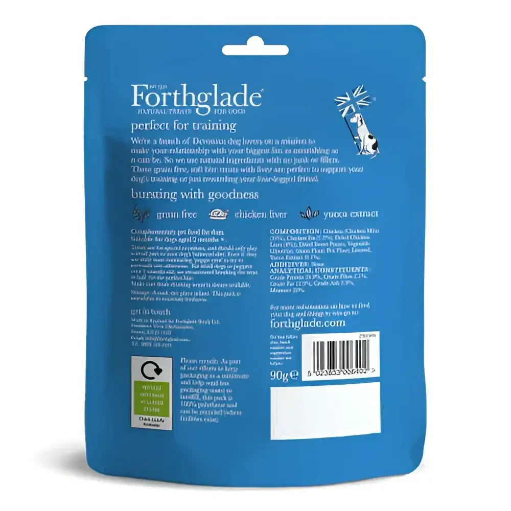 Blue pouch with Forthglade Rewards branding and dog treat design for training treats
