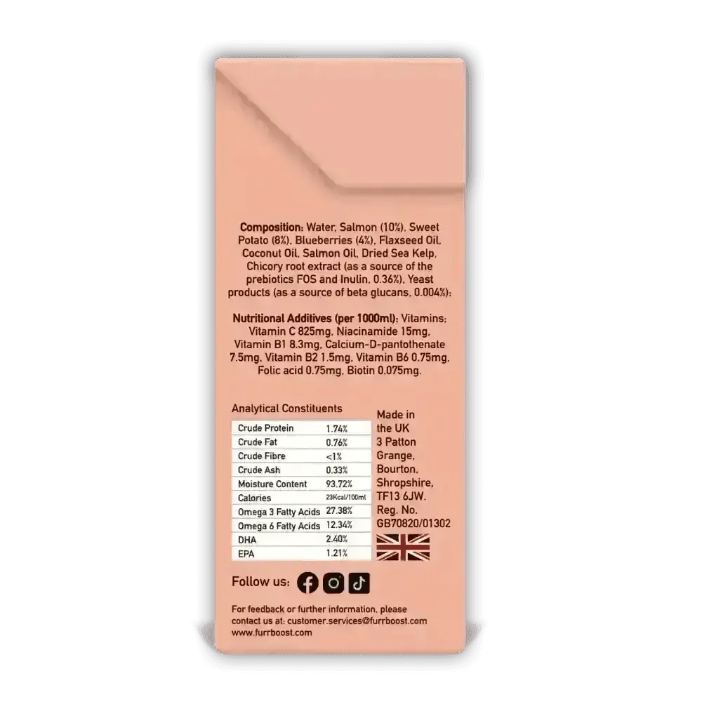 Furr Boost Dog salmon sweet potato and blueberry drink carton 400ml