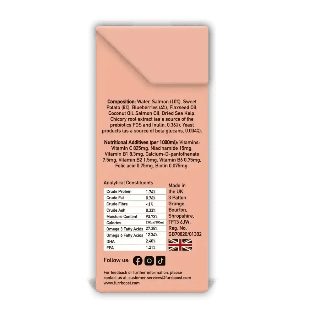 Furr Boost Dog salmon sweet potato and blueberry drink carton 400ml