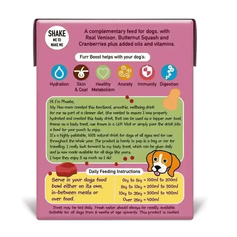 Furr Boost Dog Drink with venison, butternut squash and cranberry, 400ml carton